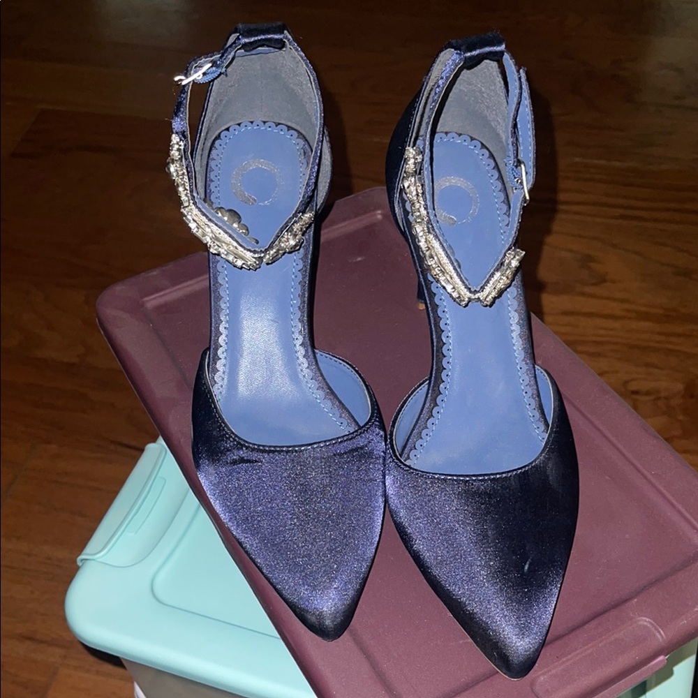 Elegant Blue Satin Women's Heels